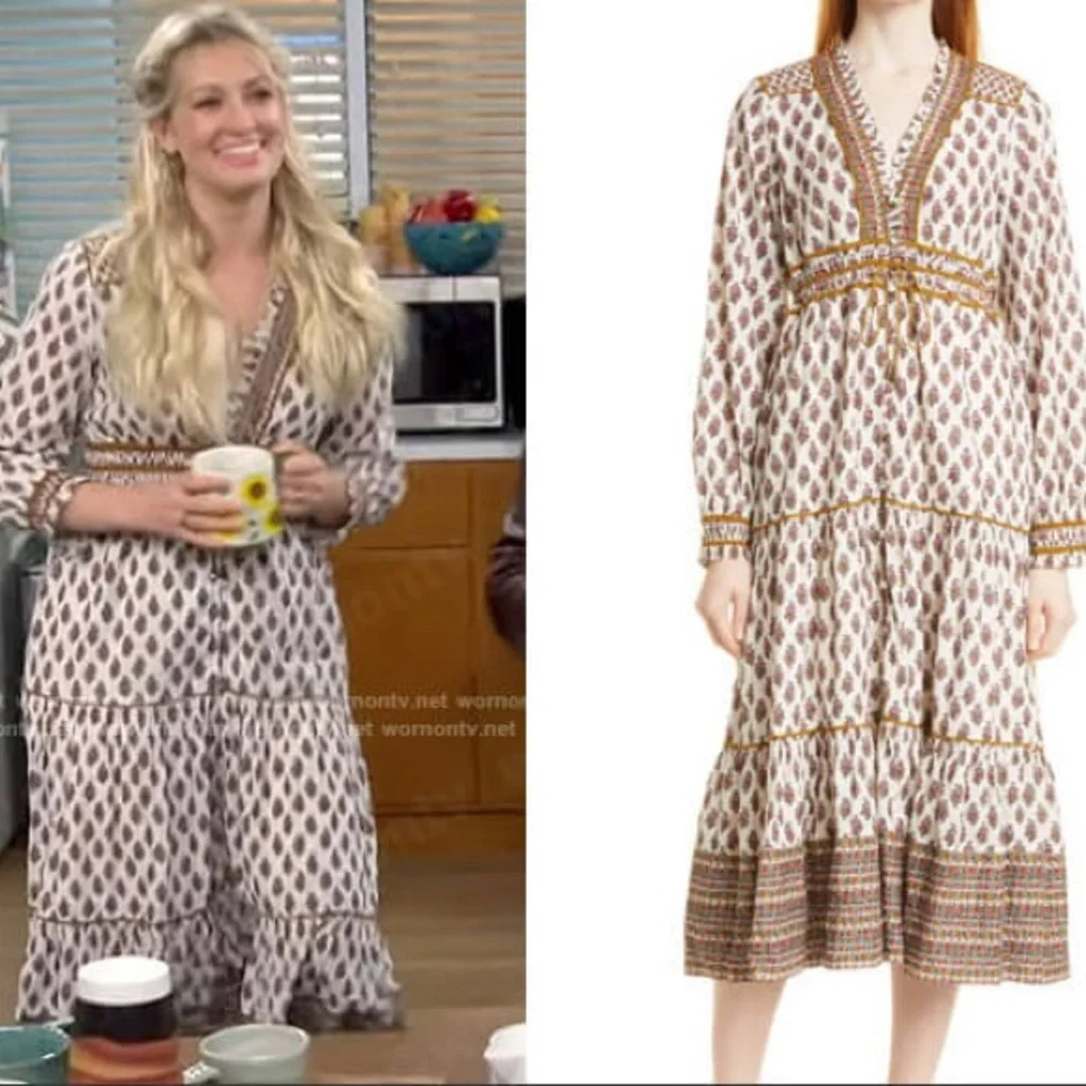 Veronica Beard Alessandra Tiered Floral Cotton Midi Dress in Brown Sz:Medium